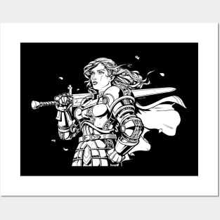 Woman in Armor with Sword - Paladin Drawing Posters and Art